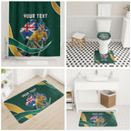 Personalized Kookaburras Field Hockey Kangaroo Bathroom Set Australian Flag Map With Abstract Green And Gold Wave Pattern