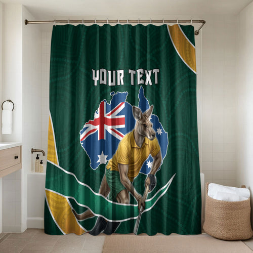 Personalized Kookaburras Field Hockey Kangaroo Bathroom Set Australian Flag Map With Abstract Green And Gold Wave Pattern