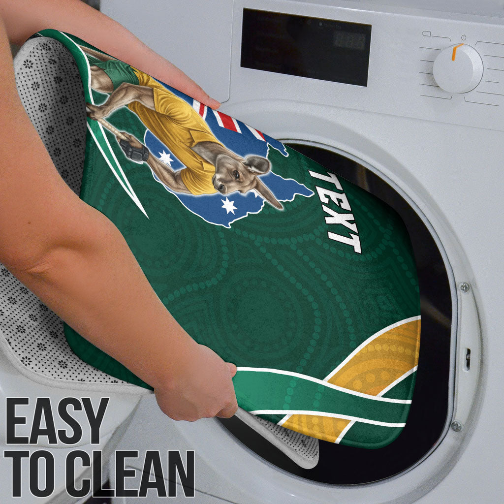Personalized Kookaburras Field Hockey Kangaroo Bathroom Set Australian Flag Map With Abstract Green And Gold Wave Pattern
