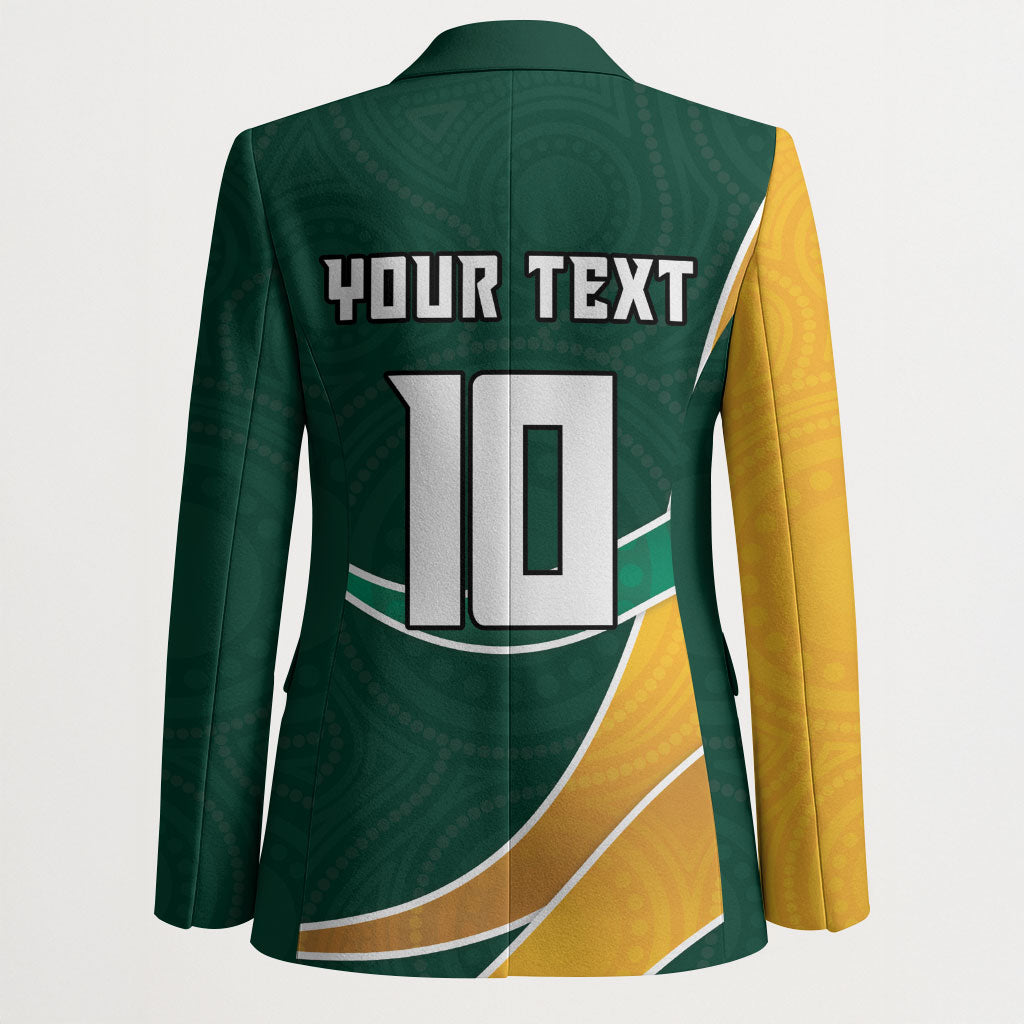 Personalized Kookaburras Field Hockey Kangaroo Blazer Australian Flag Map With Abstract Green And Gold Wave Pattern