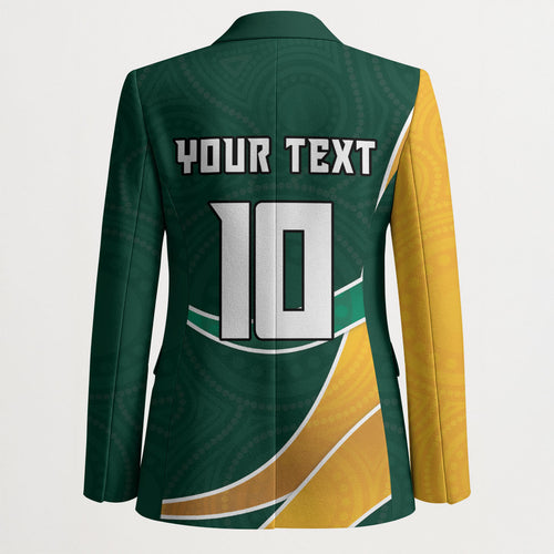 Personalized Kookaburras Field Hockey Kangaroo Blazer Australian Flag Map With Abstract Green And Gold Wave Pattern
