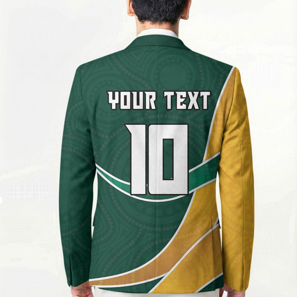 Personalized Kookaburras Field Hockey Kangaroo Blazer Australian Flag Map With Abstract Green And Gold Wave Pattern