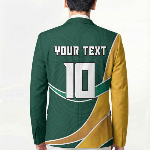 Personalized Kookaburras Field Hockey Kangaroo Blazer Australian Flag Map With Abstract Green And Gold Wave Pattern