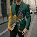 Personalized Kookaburras Field Hockey Kangaroo Blazer Australian Flag Map With Abstract Green And Gold Wave Pattern