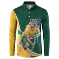 Personalized Kookaburras Field Hockey Kangaroo Button Sweatshirt Australian Flag Map With Abstract Green And Gold Wave Pattern