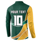 Personalized Kookaburras Field Hockey Kangaroo Button Sweatshirt Australian Flag Map With Abstract Green And Gold Wave Pattern