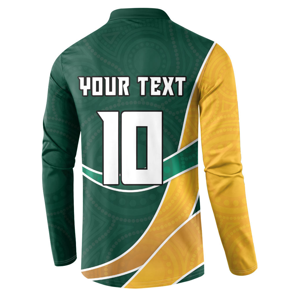 Personalized Kookaburras Field Hockey Kangaroo Button Sweatshirt Australian Flag Map With Abstract Green And Gold Wave Pattern