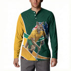 Personalized Kookaburras Field Hockey Kangaroo Button Sweatshirt Australian Flag Map With Abstract Green And Gold Wave Pattern