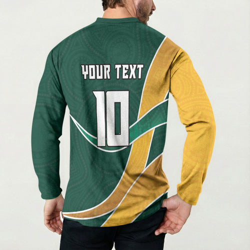 Personalized Kookaburras Field Hockey Kangaroo Button Sweatshirt Australian Flag Map With Abstract Green And Gold Wave Pattern