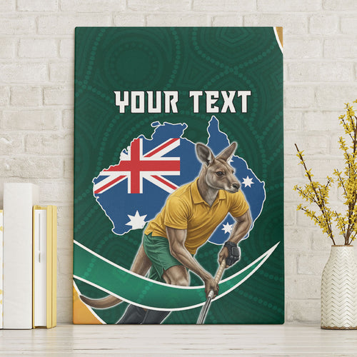 Personalized Kookaburras Field Hockey Kangaroo Canvas Wall Art Australian Flag Map With Abstract Green And Gold Wave Pattern