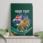 Personalized Kookaburras Field Hockey Kangaroo Canvas Wall Art Australian Flag Map With Abstract Green And Gold Wave Pattern