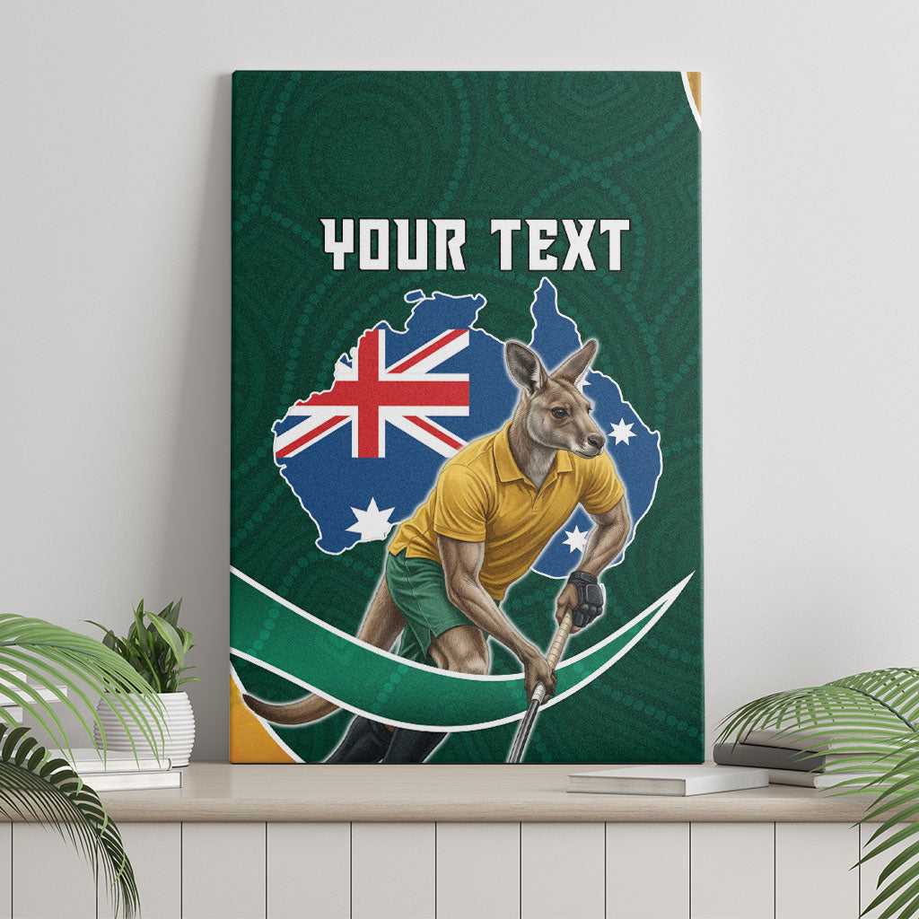 Personalized Kookaburras Field Hockey Kangaroo Canvas Wall Art Australian Flag Map With Abstract Green And Gold Wave Pattern
