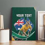 Personalized Kookaburras Field Hockey Kangaroo Canvas Wall Art Australian Flag Map With Abstract Green And Gold Wave Pattern