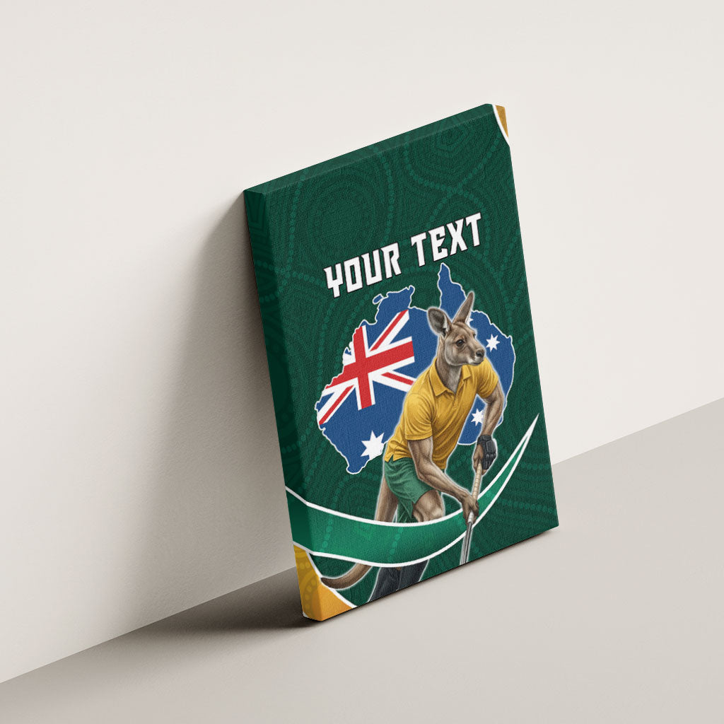 Personalized Kookaburras Field Hockey Kangaroo Canvas Wall Art Australian Flag Map With Abstract Green And Gold Wave Pattern