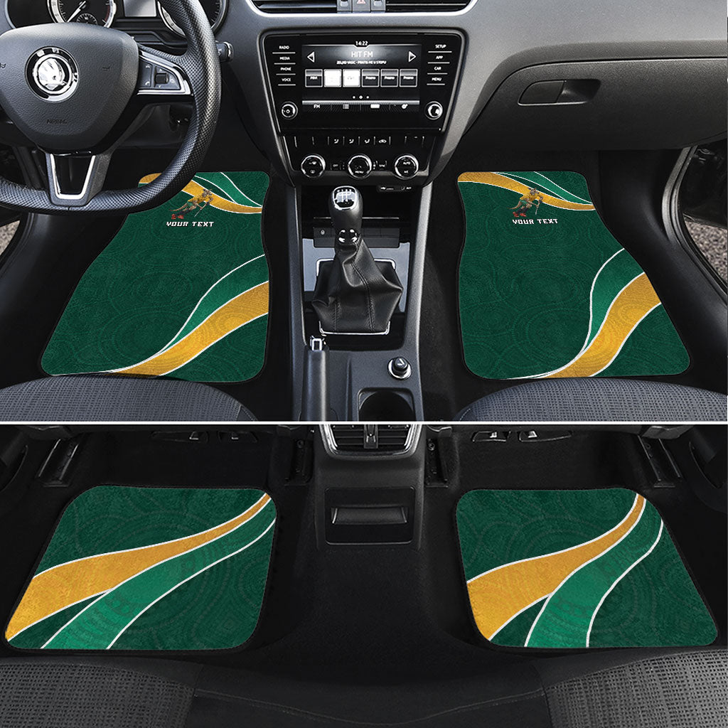 Personalized Kookaburras Field Hockey Kangaroo Car Mats Australian Flag Map With Abstract Green And Gold Wave Pattern