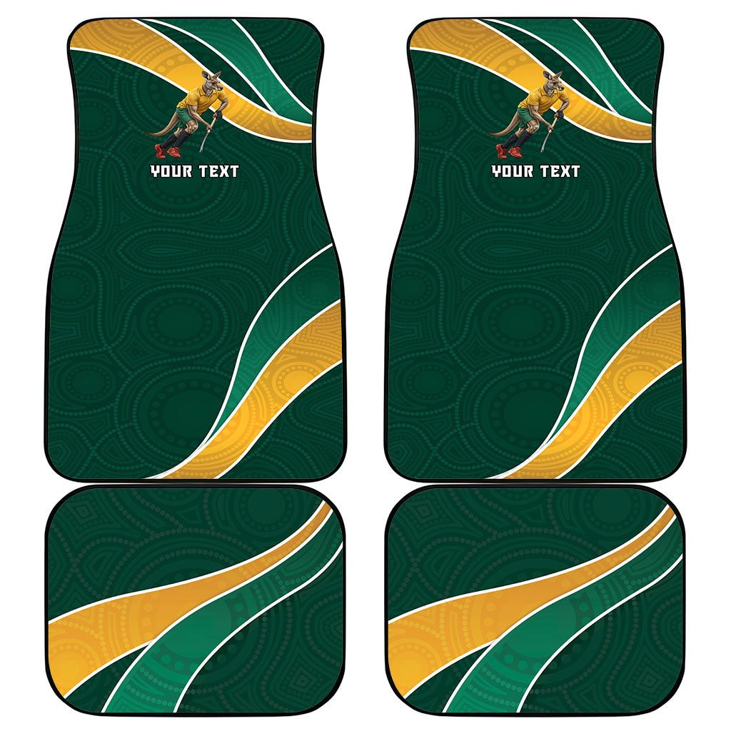 Personalized Kookaburras Field Hockey Kangaroo Car Mats Australian Flag Map With Abstract Green And Gold Wave Pattern