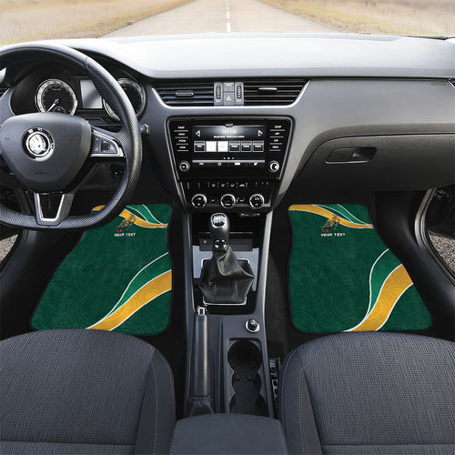 Personalized Kookaburras Field Hockey Kangaroo Car Mats Australian Flag Map With Abstract Green And Gold Wave Pattern