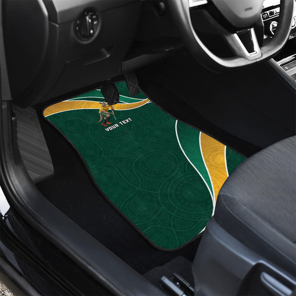 Personalized Kookaburras Field Hockey Kangaroo Car Mats Australian Flag Map With Abstract Green And Gold Wave Pattern