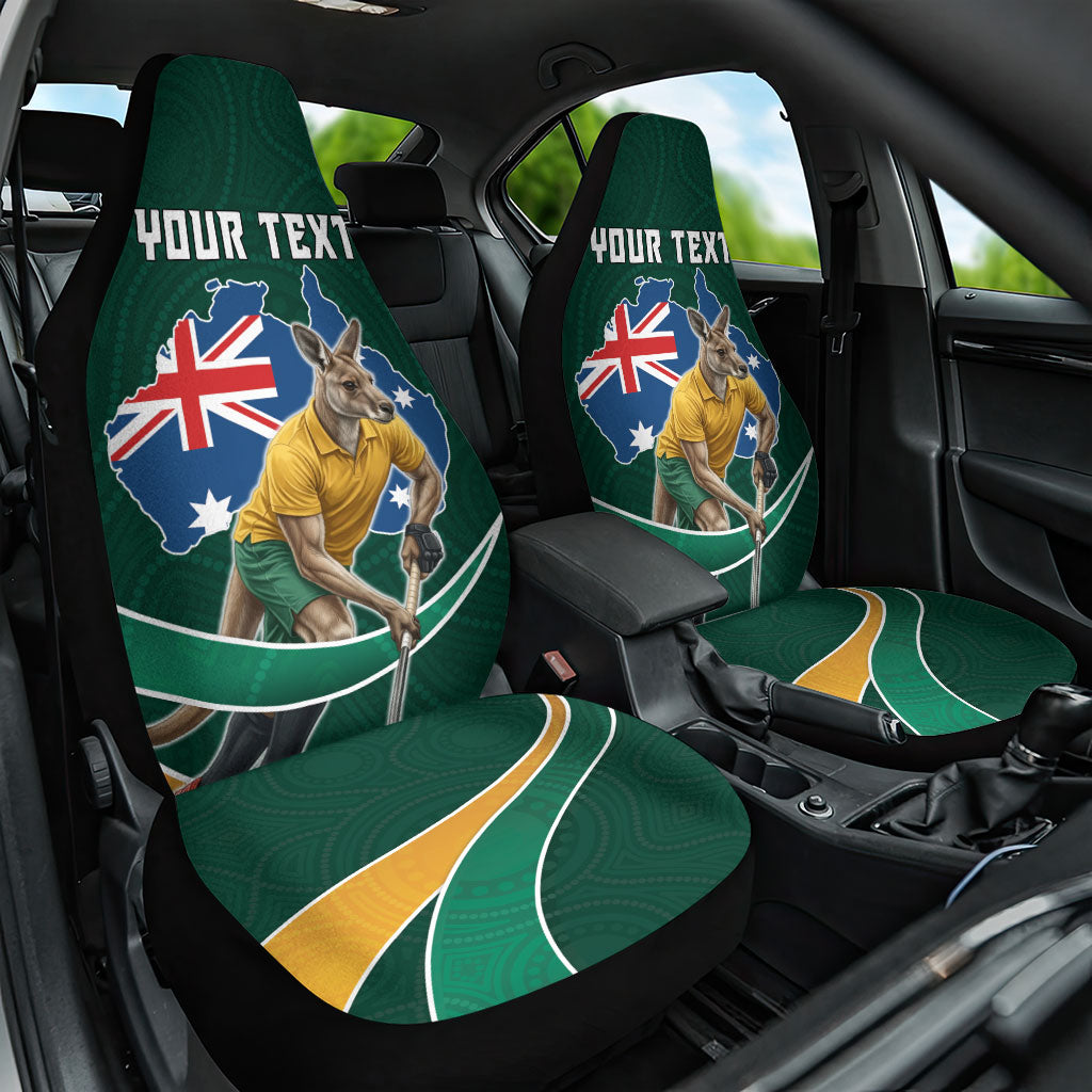 Personalized Kookaburras Field Hockey Kangaroo Car Seat Cover Australian Flag Map With Abstract Green And Gold Wave Pattern