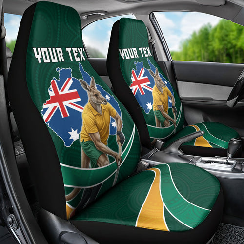 Personalized Kookaburras Field Hockey Kangaroo Car Seat Cover Australian Flag Map With Abstract Green And Gold Wave Pattern