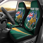 Personalized Kookaburras Field Hockey Kangaroo Car Seat Cover Australian Flag Map With Abstract Green And Gold Wave Pattern