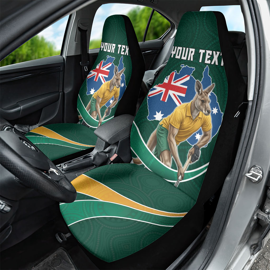 Personalized Kookaburras Field Hockey Kangaroo Car Seat Cover Australian Flag Map With Abstract Green And Gold Wave Pattern