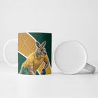 Personalized Kookaburras Field Hockey Kangaroo Ceramic Mug Australian Flag Map With Abstract Green And Gold Wave Pattern