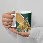 Personalized Kookaburras Field Hockey Kangaroo Ceramic Mug Australian Flag Map With Abstract Green And Gold Wave Pattern