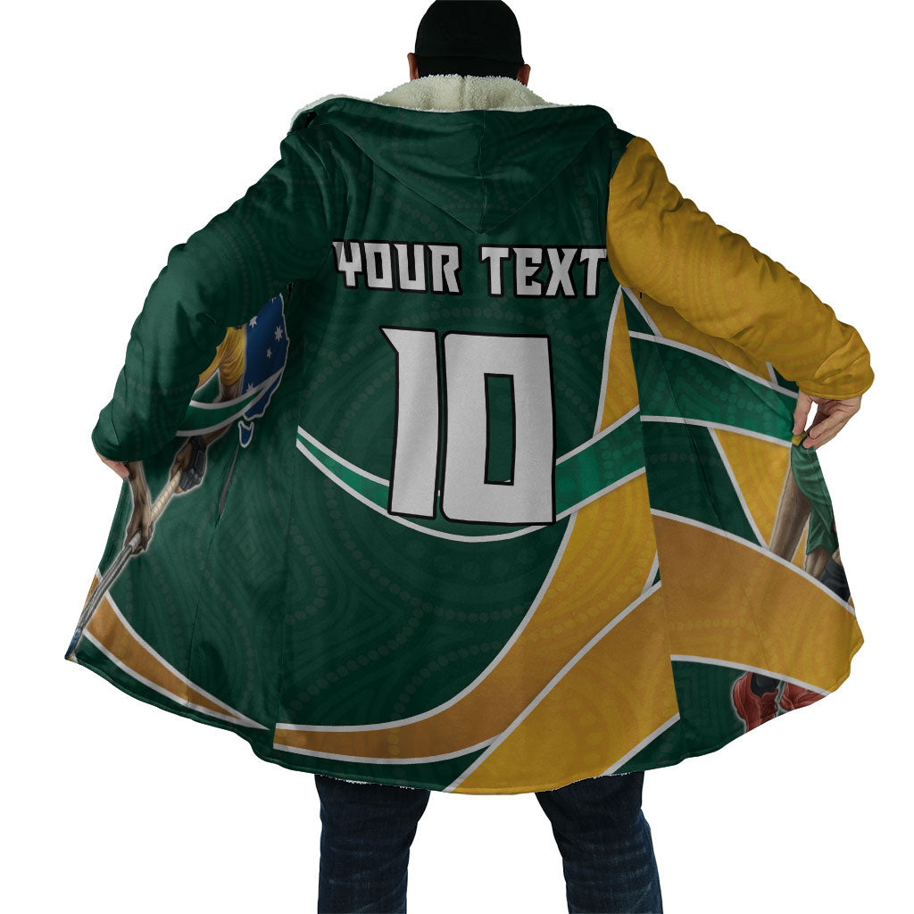 Personalized Kookaburras Field Hockey Kangaroo Cloak Australian Flag Map With Abstract Green And Gold Wave Pattern