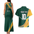 Personalized Kookaburras Field Hockey Kangaroo Couples Matching Tank Maxi Dress and Hawaiian Shirt Australian Flag Map With Abstract Green And Gold Wave Pattern