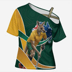 Personalized Kookaburras Field Hockey Kangaroo Cross Shoulder Shirt Australian Flag Map With Abstract Green And Gold Wave Pattern
