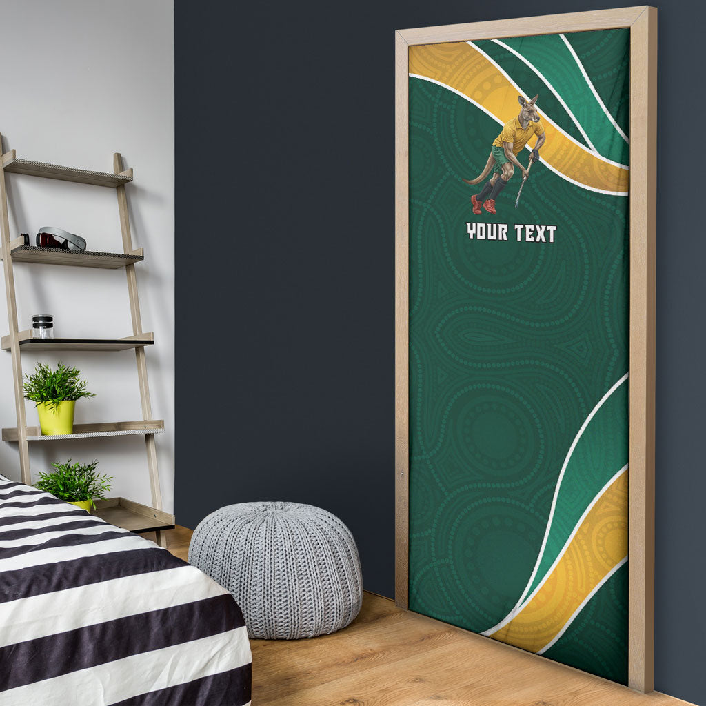 Personalized Kookaburras Field Hockey Kangaroo Door Cover Australian Flag Map With Abstract Green And Gold Wave Pattern