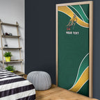Personalized Kookaburras Field Hockey Kangaroo Door Cover Australian Flag Map With Abstract Green And Gold Wave Pattern