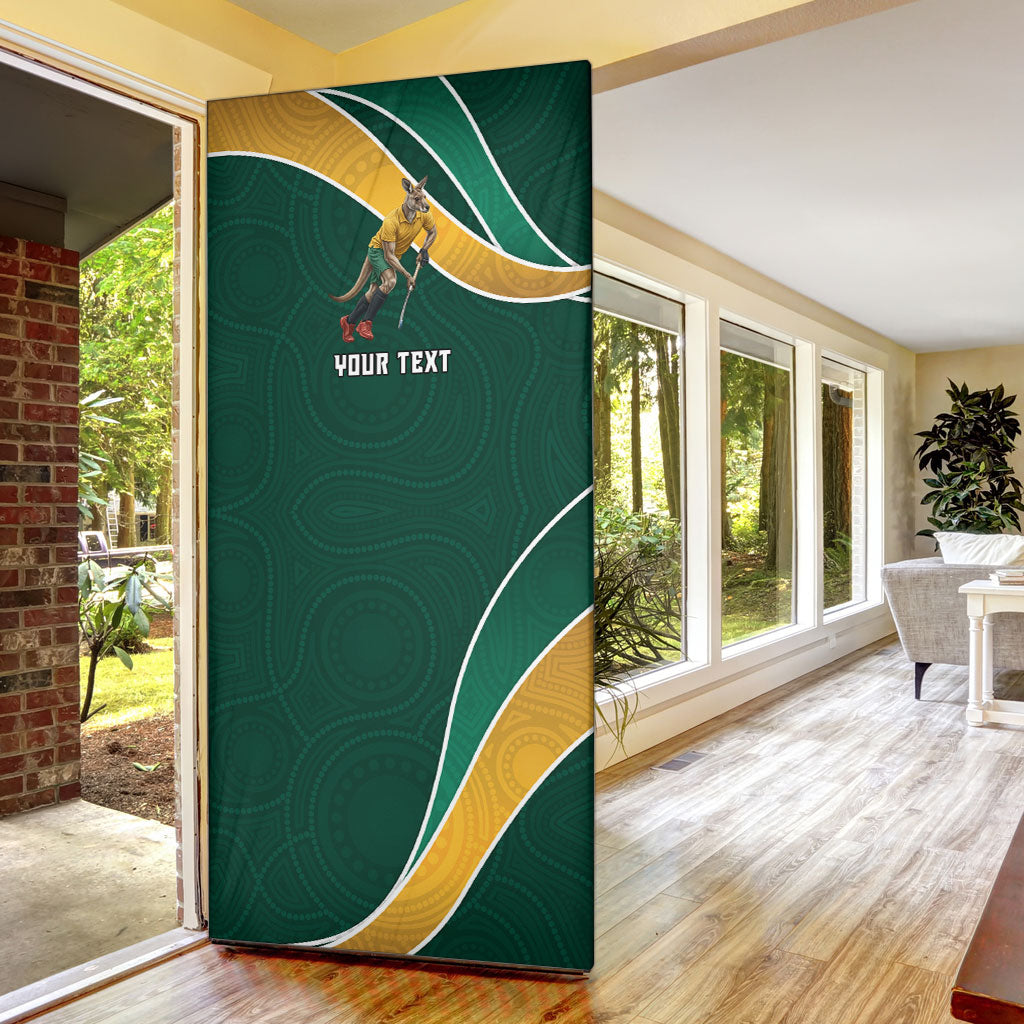 Personalized Kookaburras Field Hockey Kangaroo Door Cover Australian Flag Map With Abstract Green And Gold Wave Pattern