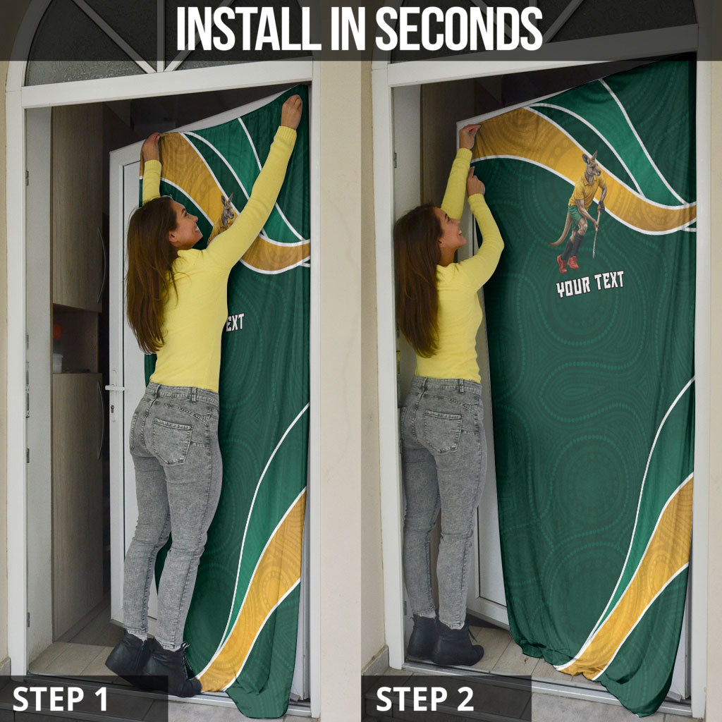 Personalized Kookaburras Field Hockey Kangaroo Door Cover Australian Flag Map With Abstract Green And Gold Wave Pattern
