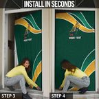 Personalized Kookaburras Field Hockey Kangaroo Door Cover Australian Flag Map With Abstract Green And Gold Wave Pattern