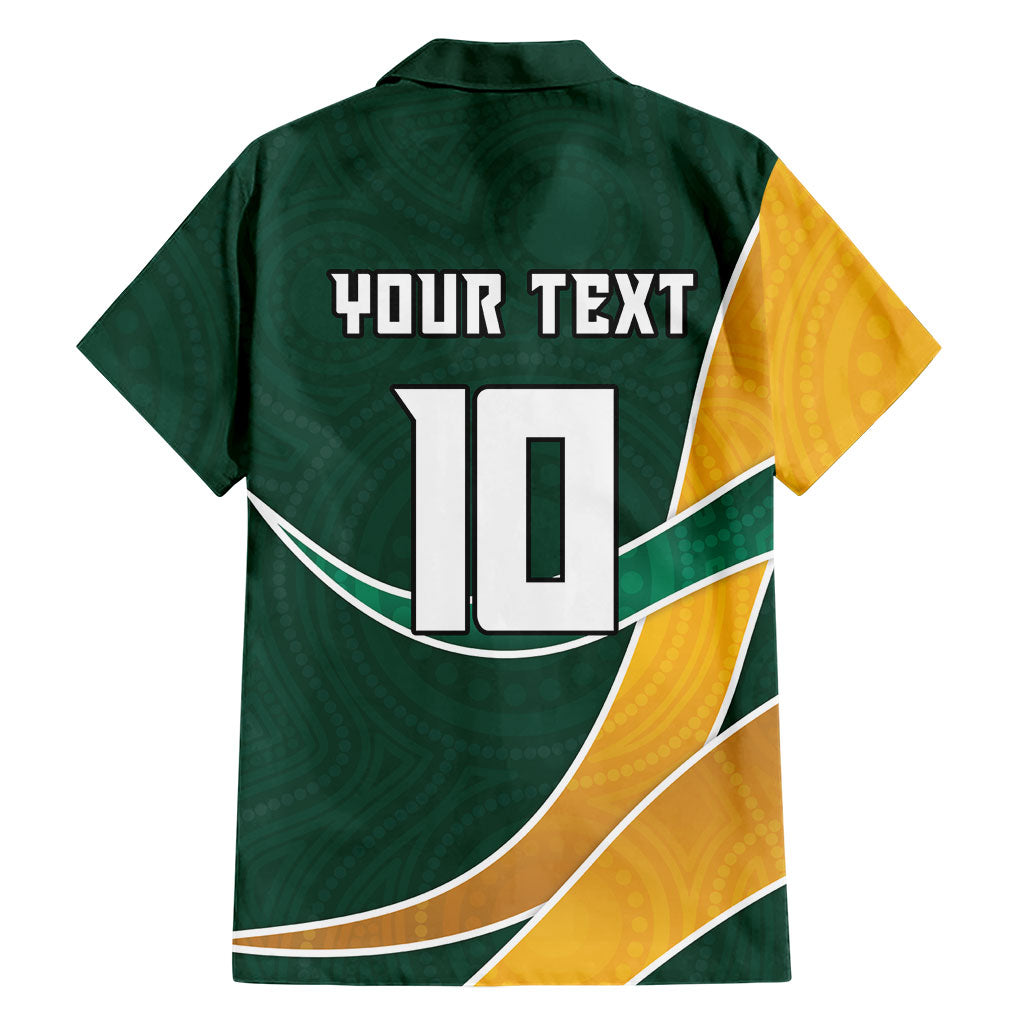 Personalized Kookaburras Field Hockey Kangaroo Family Matching Puletasi and Hawaiian Shirt Australian Flag Map With Abstract Green And Gold Wave Pattern