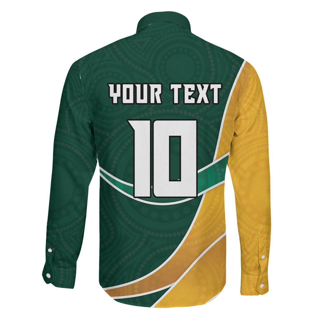 Personalized Kookaburras Field Hockey Kangaroo Family Matching Puletasi and Hawaiian Shirt Australian Flag Map With Abstract Green And Gold Wave Pattern