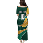 Personalized Kookaburras Field Hockey Kangaroo Family Matching Puletasi and Hawaiian Shirt Australian Flag Map With Abstract Green And Gold Wave Pattern