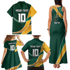Personalized Kookaburras Field Hockey Kangaroo Family Matching Tank Maxi Dress and Hawaiian Shirt Australian Flag Map With Abstract Green And Gold Wave Pattern
