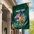 Personalized Kookaburras Field Hockey Kangaroo Garden Flag Australian Flag Map With Abstract Green And Gold Wave Pattern