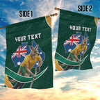 Personalized Kookaburras Field Hockey Kangaroo Garden Flag Australian Flag Map With Abstract Green And Gold Wave Pattern