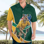 Personalized Kookaburras Field Hockey Kangaroo Hawaiian Shirt Australian Flag Map With Abstract Green And Gold Wave Pattern