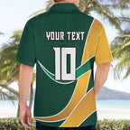 Personalized Kookaburras Field Hockey Kangaroo Hawaiian Shirt Australian Flag Map With Abstract Green And Gold Wave Pattern