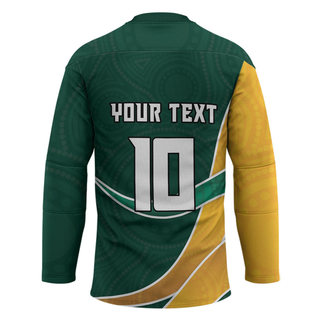 Personalized Kookaburras Field Hockey Kangaroo Hockey Jersey Australian Flag Map With Abstract Green And Gold Wave Pattern