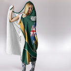 Personalized Kookaburras Field Hockey Kangaroo Hooded Blanket Australian Flag Map With Abstract Green And Gold Wave Pattern