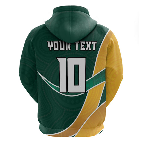 Personalized Kookaburras Field Hockey Kangaroo Hoodie Australian Flag Map With Abstract Green And Gold Wave Pattern