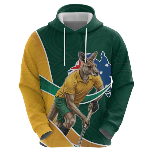 Personalized Kookaburras Field Hockey Kangaroo Hoodie Australian Flag Map With Abstract Green And Gold Wave Pattern
