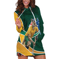 Personalized Kookaburras Field Hockey Kangaroo Hoodie Dress Australian Flag Map With Abstract Green And Gold Wave Pattern