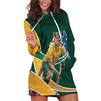 Personalized Kookaburras Field Hockey Kangaroo Hoodie Dress Australian Flag Map With Abstract Green And Gold Wave Pattern